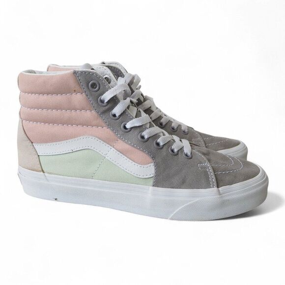 Vans Sk8-Hi Canvas Colorblock Skate Shoes "Grey / Pink / Green" Women's 8 - Picture 4 of 11